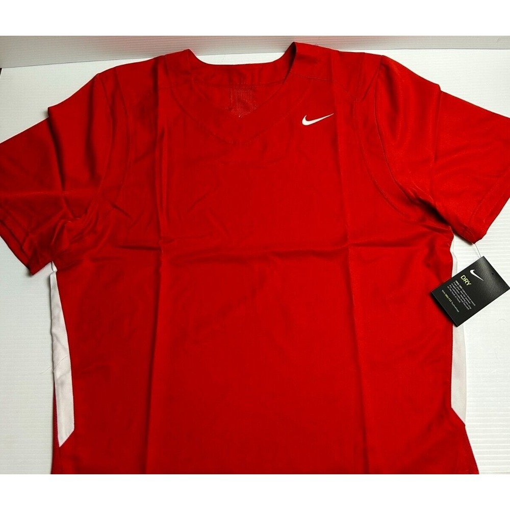 Nike Lacrosse Jersey Mens M  Red White V-neck Face Off Dri Fit 881252-658 NWT